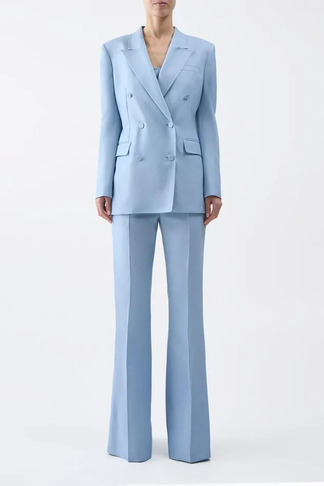 Gabriela Hearst Blazers and Vests Women Gavin Blazer In Stone Blue SIlk Virgin Wool