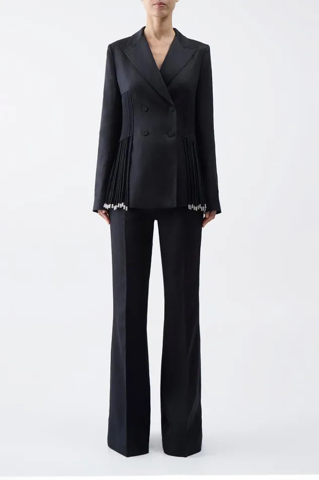 Gabriela Hearst Blazers and Vests Women Giorgio Fringe Blazer In Black Textured Linen