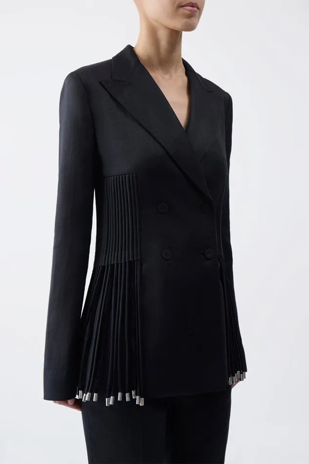 Gabriela Hearst Blazers and Vests Women Giorgio Fringe Blazer In Black Textured Linen