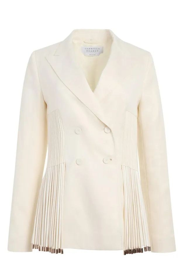 Gabriela Hearst Blazers and Vests Women Giorgio Fringe Blazer In Ivory Textured Linen Gabriela Hearst Blazers and Vests Women Giorgio Fringe Blazer In Ivory Textured Linen