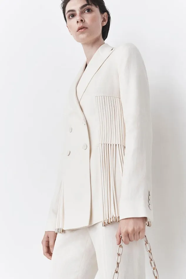 Gabriela Hearst Blazers and Vests Women Giorgio Fringe Blazer In Ivory Textured Linen