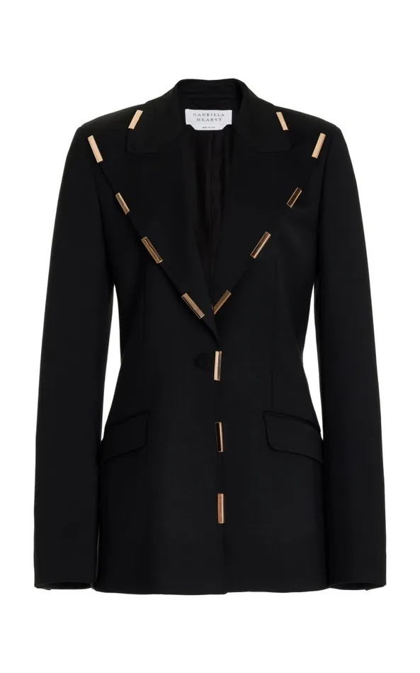 Gabriela Hearst Blazers and Vests Women Leiva Blazer In Black Sportswear Wool With Gold Bars Gabriela Hearst Blazers and Vests Women Leiva Blazer In Black Sportswear Wool With Gold Bars