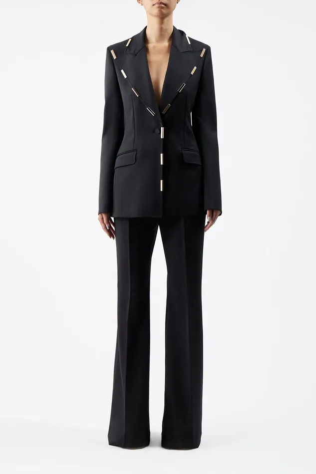 Gabriela Hearst Blazers and Vests Women Leiva Blazer In Black Sportswear Wool With Gold Bars