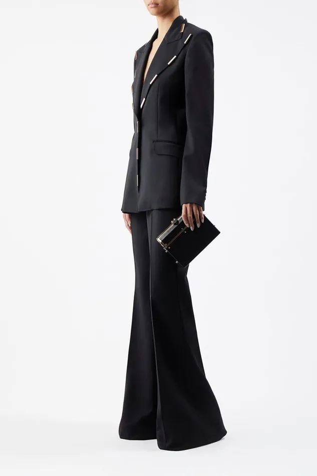 Gabriela Hearst Blazers and Vests Women Leiva Blazer In Black Sportswear Wool With Gold Bars