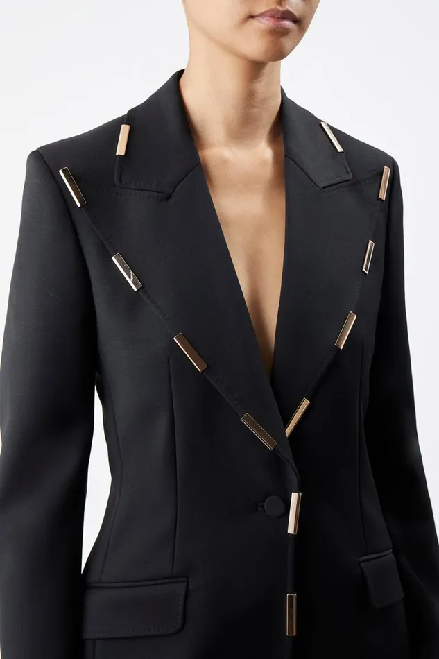 Gabriela Hearst Blazers and Vests Women Leiva Blazer In Black Sportswear Wool With Gold Bars