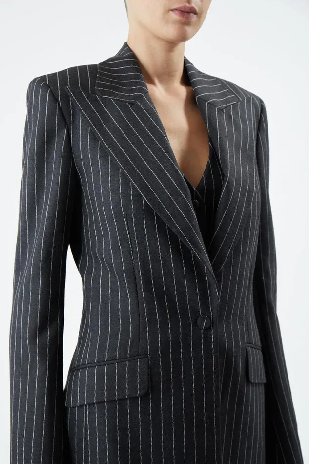 Gabriela Hearst Blazers and Vests Women Leiva Blazer In Grey Pinstripe Wool