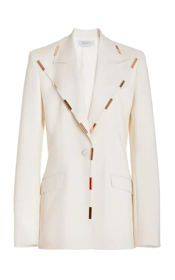 Gabriela Hearst Blazers and Vests Women Leiva Blazer In Ivory Sportswear Wool With Gold Bars Gabriela Hearst Blazers and Vests Women Leiva Blazer In Ivory Sportswear Wool With Gold Bars
