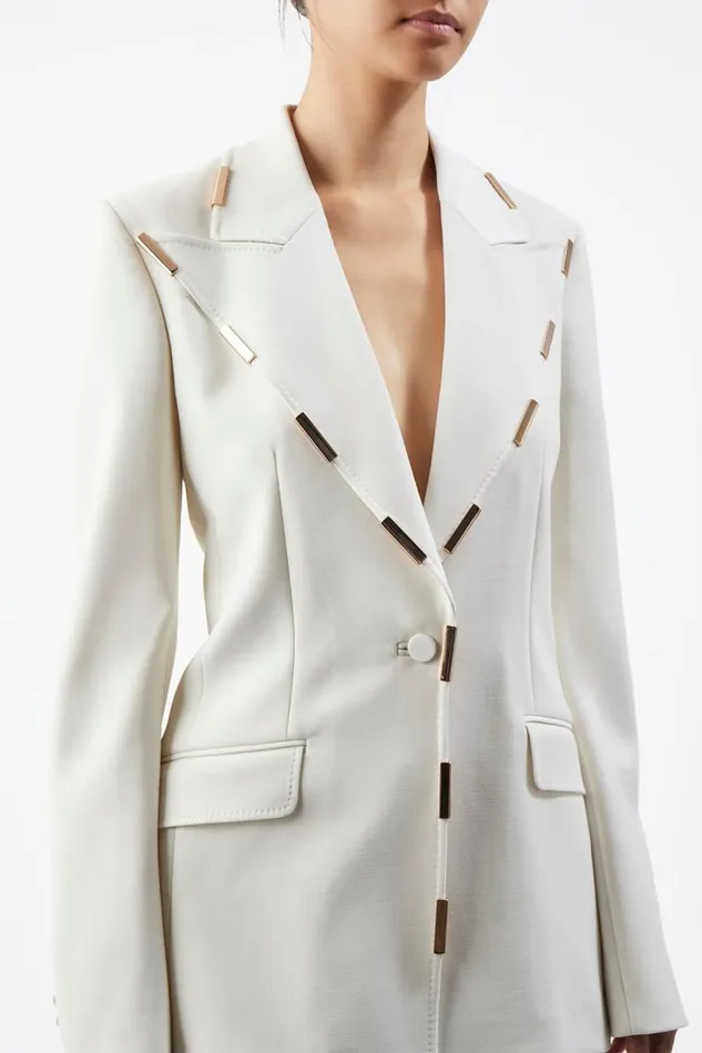 Gabriela Hearst Blazers and Vests Women Leiva Blazer In Ivory Sportswear Wool With Gold Bars