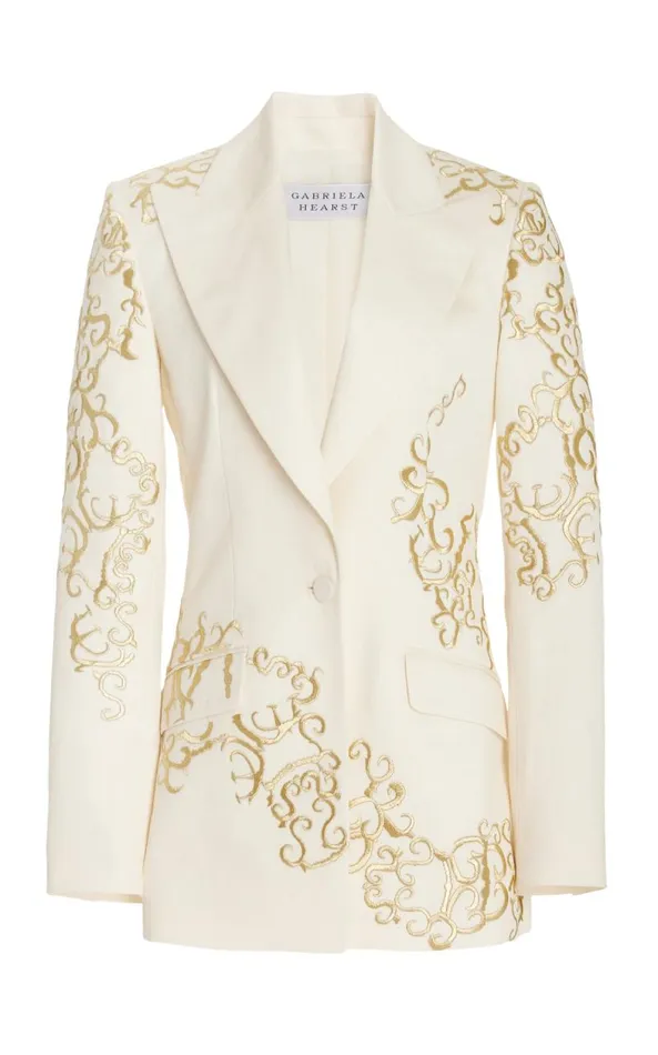 Gabriela Hearst Blazers and Vests Women Leiva Embroidered Blazer In Ivory Textured Linen Gabriela Hearst Blazers and Vests Women Leiva Embroidered Blazer In Ivory Textured Linen
