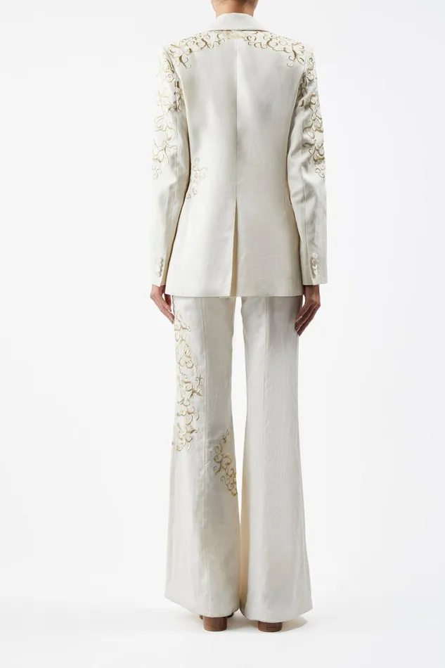 Gabriela Hearst Blazers and Vests Women Leiva Embroidered Blazer In Ivory Textured Linen