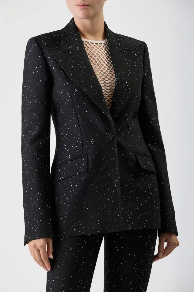 Gabriela Hearst Blazers and Vests Women Leiva Sequin Blazer In Black Virgin Wool