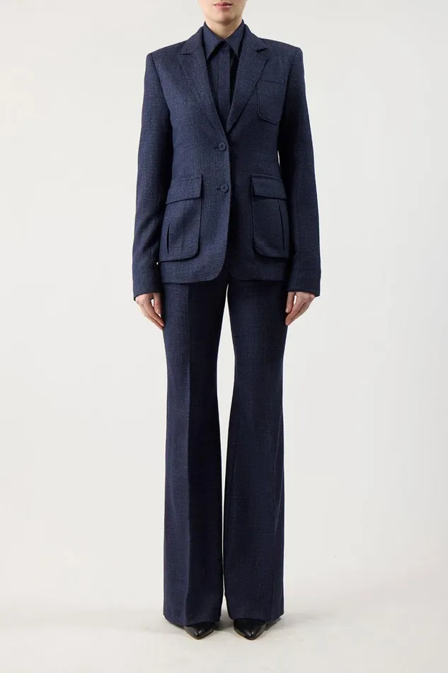 Gabriela Hearst Blazers and Vests Women Louisa Blazer In Dark Navy Virgin Wool Silk Tweed