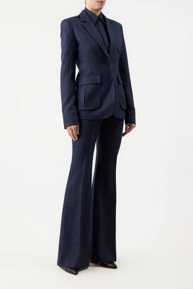 Gabriela Hearst Blazers and Vests Women Louisa Blazer In Dark Navy Virgin Wool Silk Tweed