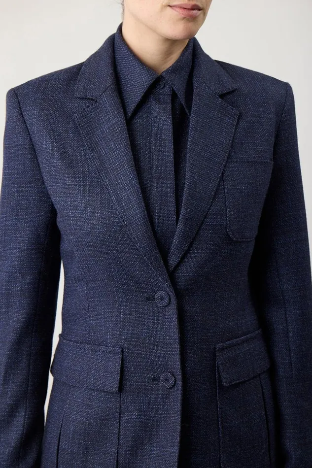 Gabriela Hearst Blazers and Vests Women Louisa Blazer In Dark Navy Virgin Wool Silk Tweed