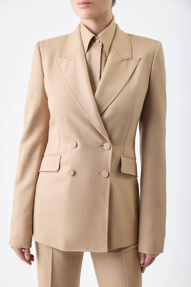 Gabriela Hearst Blazers and Vests Women Stephanie Blazer In Camel Virgin Wool Twill