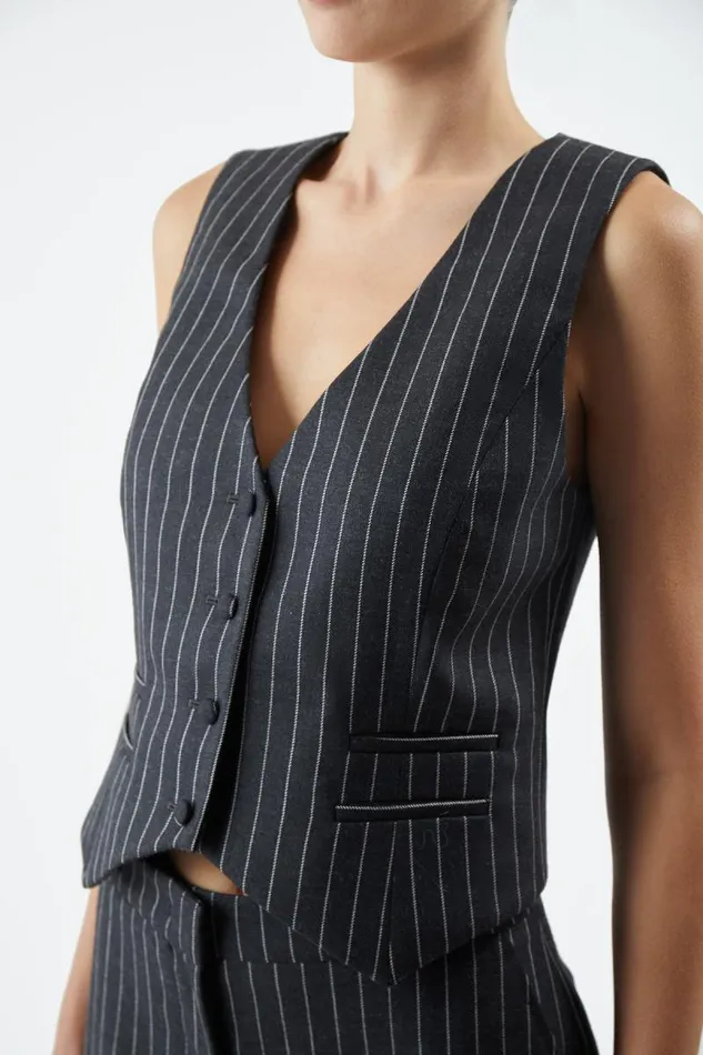 Gabriela Hearst Blazers and Vests Women Zeta Vest In Grey Pinstripe Wool