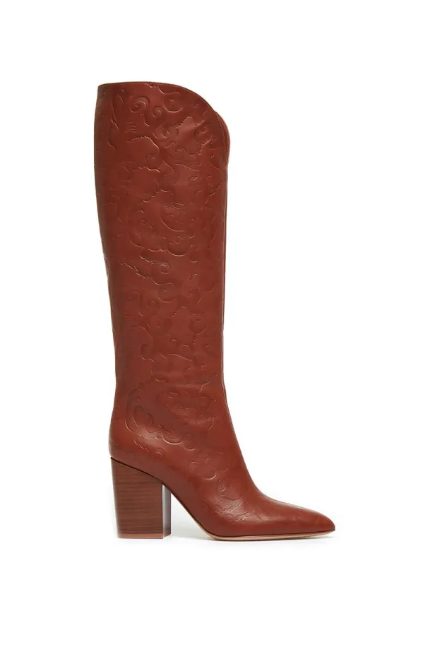 Gabriela Hearst Boots Women Debossed KneeHigh Cora Boots In Cognac Leather