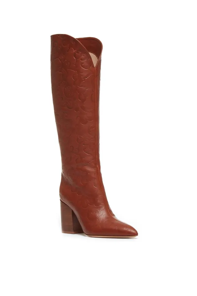 Gabriela Hearst Boots Women Debossed KneeHigh Cora Boots In Cognac Leather