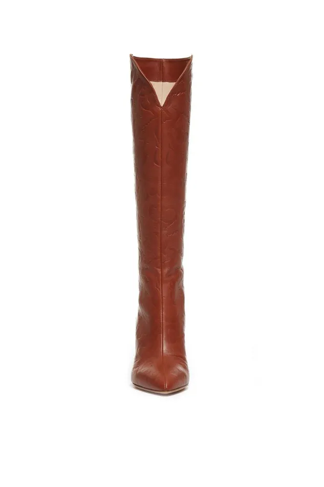 Gabriela Hearst Boots Women Debossed KneeHigh Cora Boots In Cognac Leather