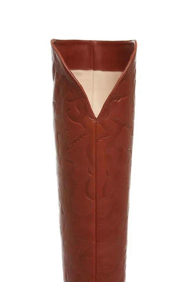 Gabriela Hearst Boots Women Debossed KneeHigh Cora Boots In Cognac Leather