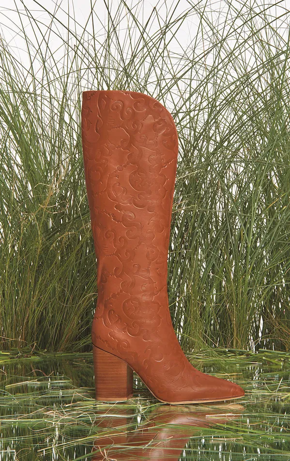 Gabriela Hearst Boots Women Debossed KneeHigh Cora Boots In Cognac Leather