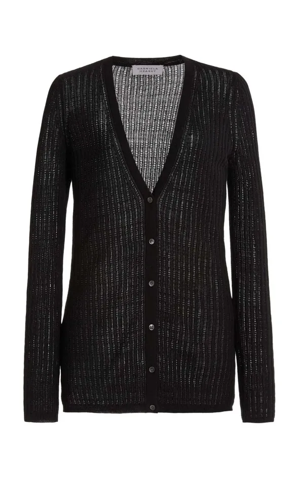 Gabriela Hearst Cardigans Women Emma Pointelle Knit Cardigan In Black Cashmere Silk Gabriela Hearst Cardigans Women Emma Pointelle Knit Cardigan In Black Cashmere Silk