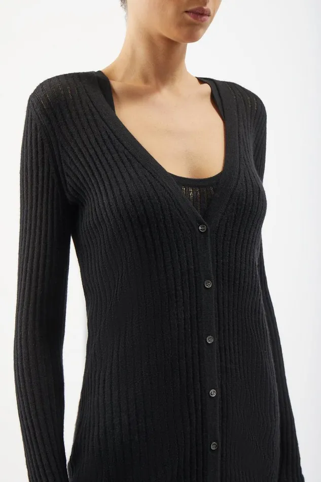 Gabriela Hearst Cardigans Women Emma Pointelle Knit Cardigan In Black Cashmere Silk