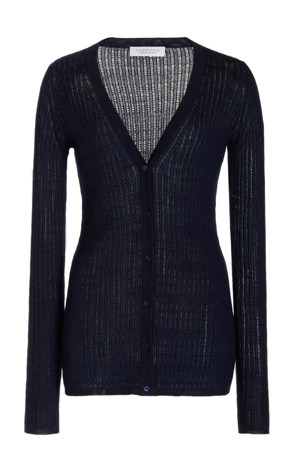 Gabriela Hearst Cardigans Women Emma Pointelle Knit Cardigan In Dark Navy Cashmere Silk Gabriela Hearst Cardigans Women Emma Pointelle Knit Cardigan In Dark Navy Cashmere Silk