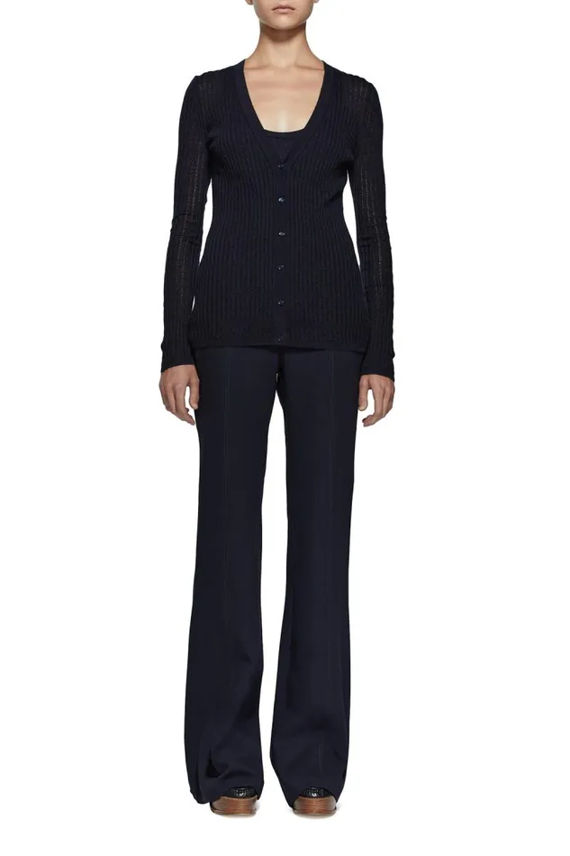 Gabriela Hearst Cardigans Women Emma Pointelle Knit Cardigan In Dark Navy Cashmere Silk