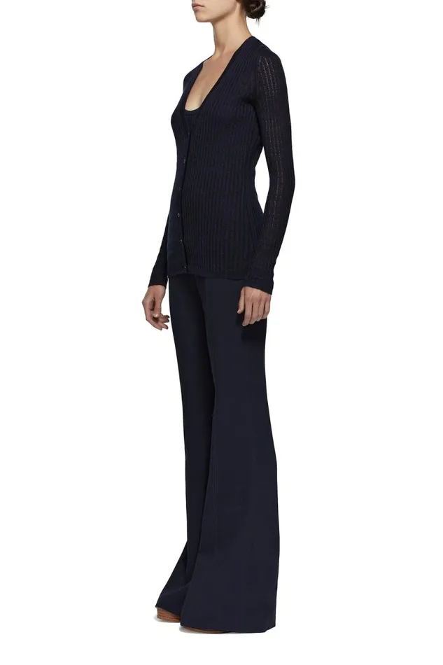 Gabriela Hearst Cardigans Women Emma Pointelle Knit Cardigan In Dark Navy Cashmere Silk