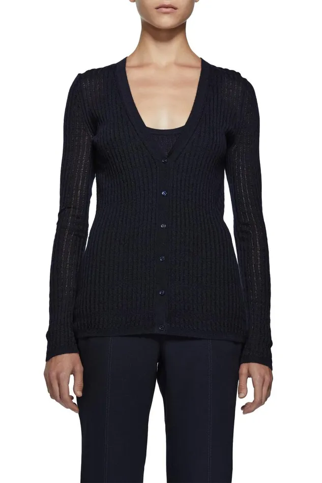Gabriela Hearst Cardigans Women Emma Pointelle Knit Cardigan In Dark Navy Cashmere Silk
