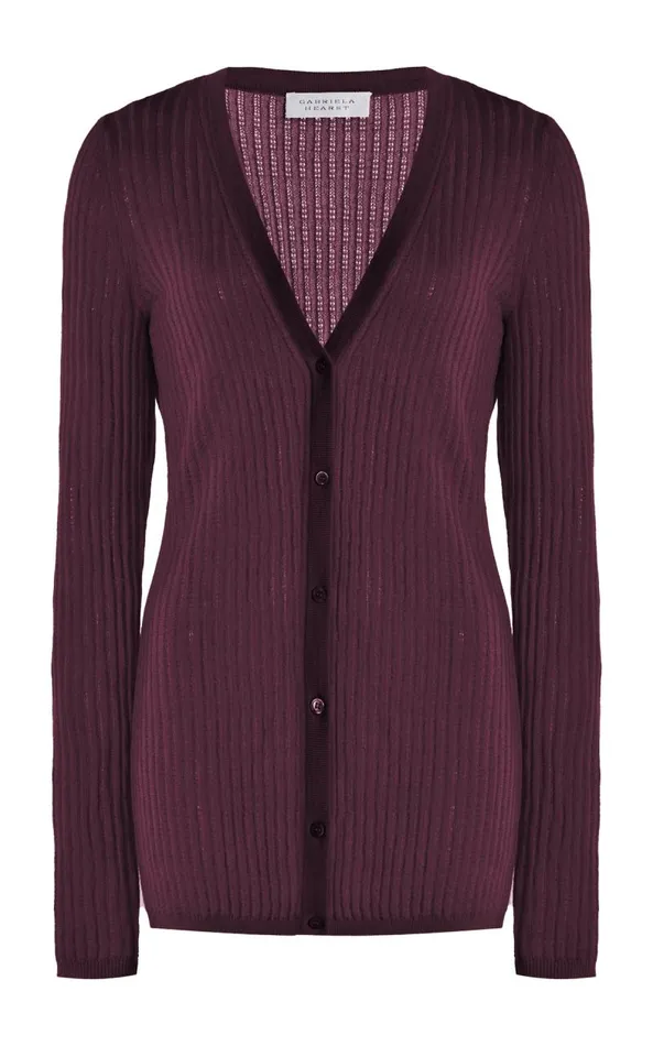 Gabriela Hearst Cardigans Women Emma Pointelle Knit Cardigan In Deep Bordeaux Cashmere Silk Gabriela Hearst Cardigans Women Emma Pointelle Knit Cardigan In Deep Bordeaux Cashmere Silk