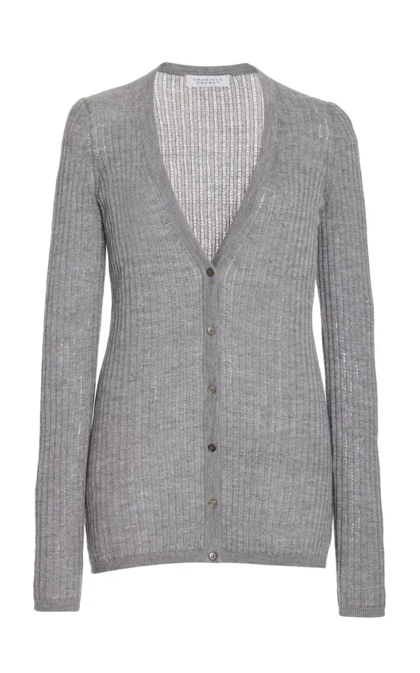 Gabriela Hearst Cardigans Women Emma Pointelle Knit Cardigan In Heather Grey Cashmere Silk Gabriela Hearst Cardigans Women Emma Pointelle Knit Cardigan In Heather Grey Cashmere Silk