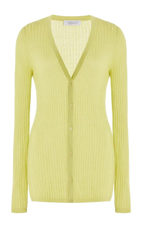 Gabriela Hearst Cardigans Women Emma Pointelle Knit Cardigan In Lime Adamite Cashmere Silk Gabriela Hearst Cardigans Women Emma Pointelle Knit Cardigan In Lime Adamite Cashmere Silk