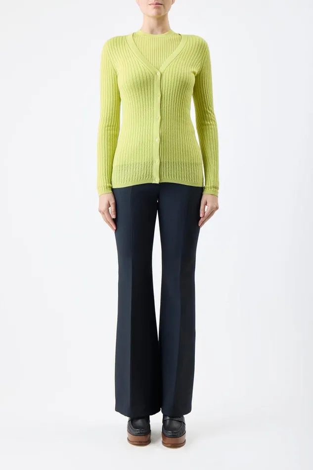Gabriela Hearst Cardigans Women Emma Pointelle Knit Cardigan In Lime Adamite Cashmere Silk