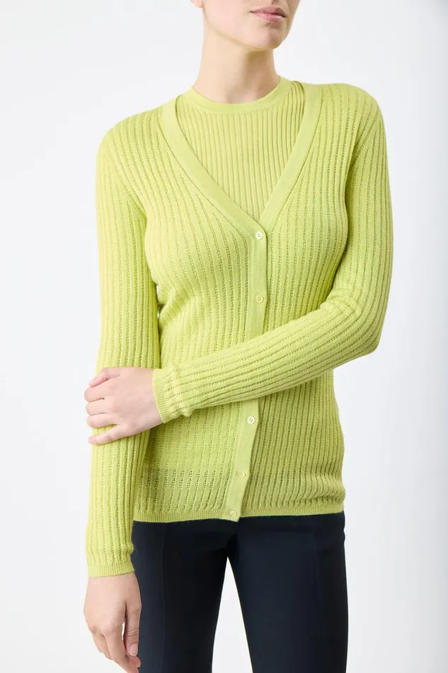 Gabriela Hearst Cardigans Women Emma Pointelle Knit Cardigan In Lime Adamite Cashmere Silk