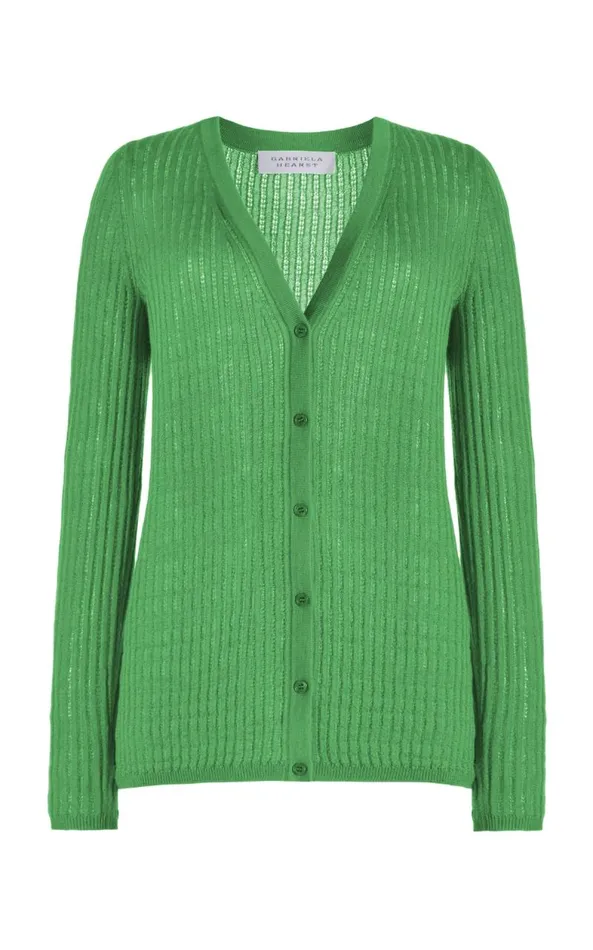 Gabriela Hearst Cardigans Women Emma Pointelle Knit Cardigan In Peridot Green Cashmere Silk Gabriela Hearst Cardigans Women Emma Pointelle Knit Cardigan In Peridot Green Cashmere Silk