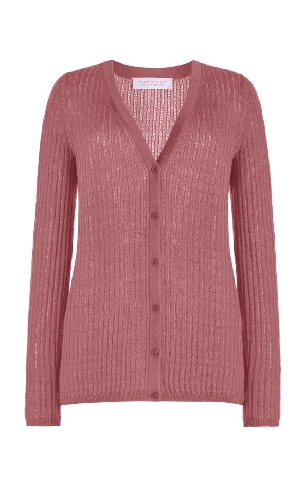 Gabriela Hearst Cardigans Women Emma Pointelle Knit Cardigan In Rose Quartz Cashmere Silk Gabriela Hearst Cardigans Women Emma Pointelle Knit Cardigan In Rose Quartz Cashmere Silk