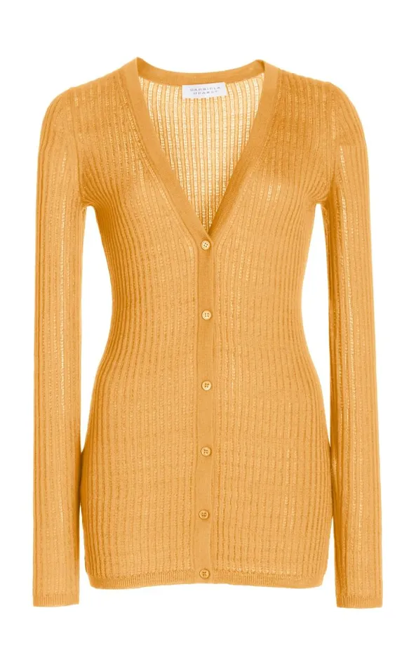 Gabriela Hearst Cardigans Women Homer Pointelle Knit Cardigan In Fluorescent Orange Cashmere Silk Gabriela Hearst Cardigans Women Homer Pointelle Knit Cardigan In Fluorescent Orange Cashmere Silk