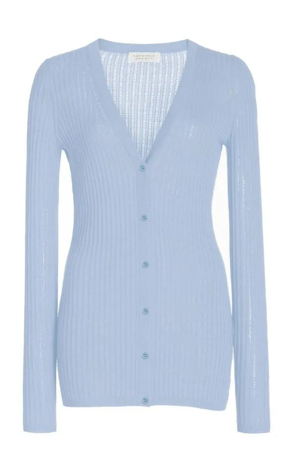 Gabriela Hearst Cardigans Women Homer Pointelle Knit Cardigan In Halogen Blue Cashmere Silk Gabriela Hearst Cardigans Women Homer Pointelle Knit Cardigan In Halogen Blue Cashmere Silk