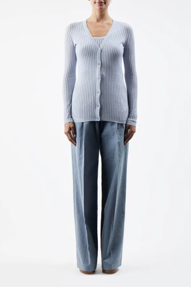 Gabriela Hearst Cardigans Women Homer Pointelle Knit Cardigan In Halogen Blue Cashmere Silk