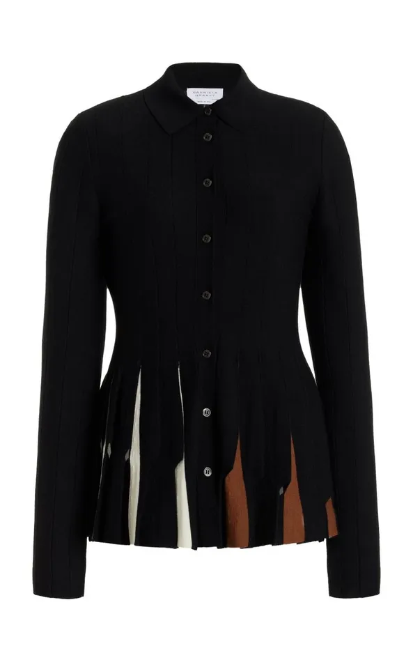 Gabriela Hearst Cardigans Women Octavia Pleated Knit Top In Black Multi Merino Wool Gabriela Hearst Cardigans Women Octavia Pleated Knit Top In Black Multi Merino Wool