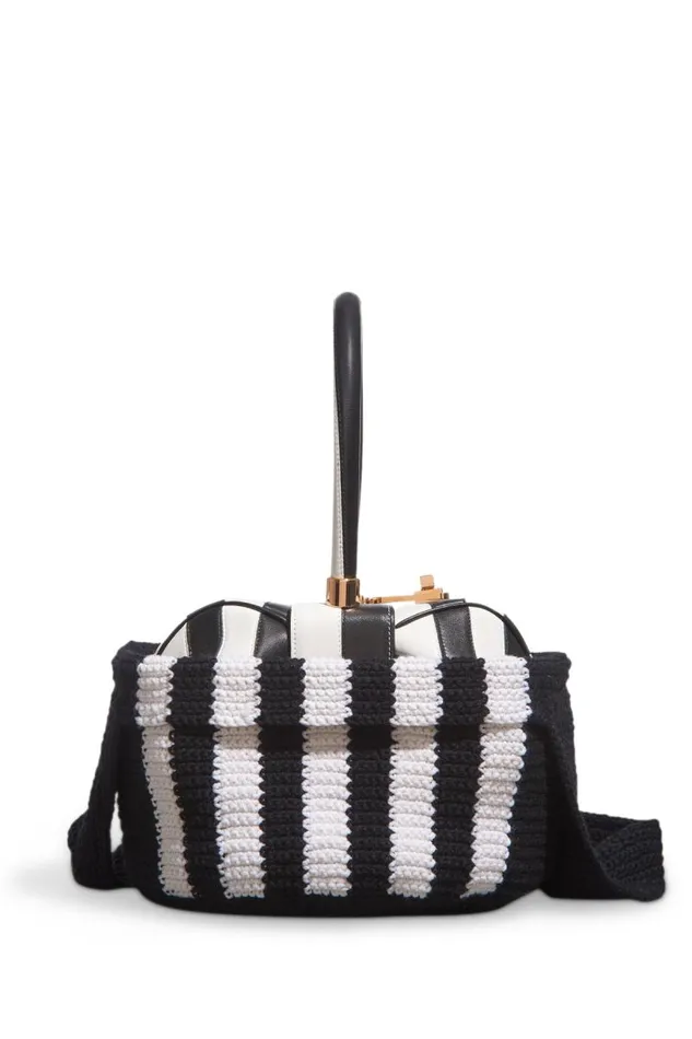 Gabriela Hearst Crossbody Bags WomenMen Crossover Knit Bag In Black and Ivory Cashmere