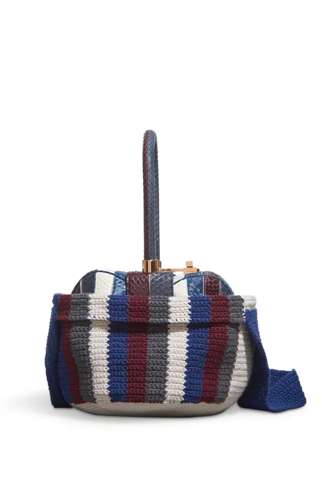 Gabriela Hearst Crossbody Bags WomenMen Crossover Knit Bag In Blue Bordeaux and Grey Cashmere