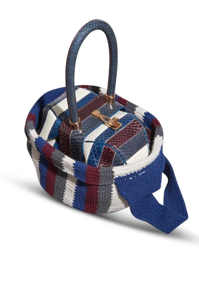 Gabriela Hearst Crossbody Bags WomenMen Crossover Knit Bag In Blue Bordeaux and Grey Cashmere