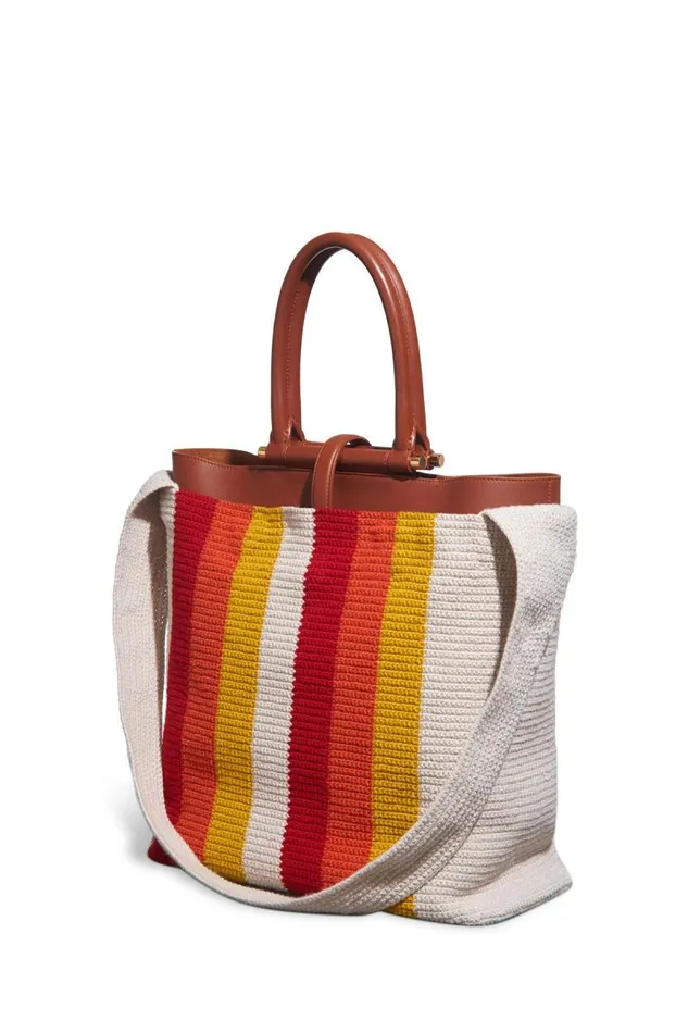 Gabriela Hearst Crossbody Bags WomenMen Large Crossover Knit Bag In Red Orange and Yellow Cashmere