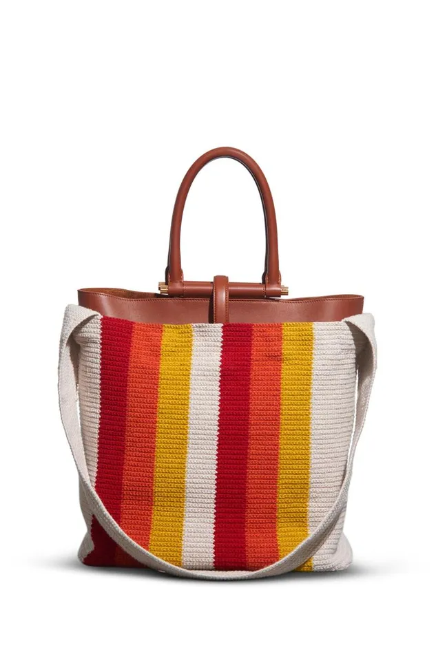 Gabriela Hearst Crossbody Bags WomenMen Large Crossover Knit Bag In Red Orange and Yellow Cashmere