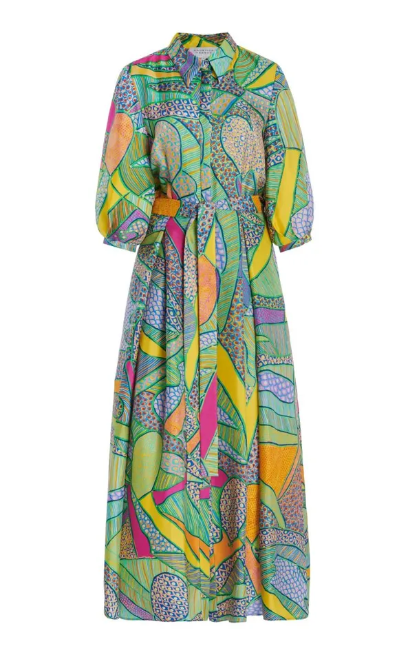 Gabriela Hearst Dresses Women Andy Pleated Shirtdress In Green Multi Printed Silk Twill
