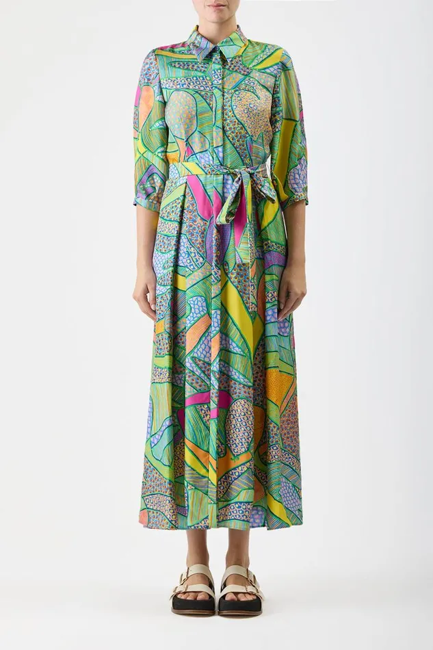 Gabriela Hearst Dresses Women Andy Pleated Shirtdress In Green Multi Printed Silk Twill