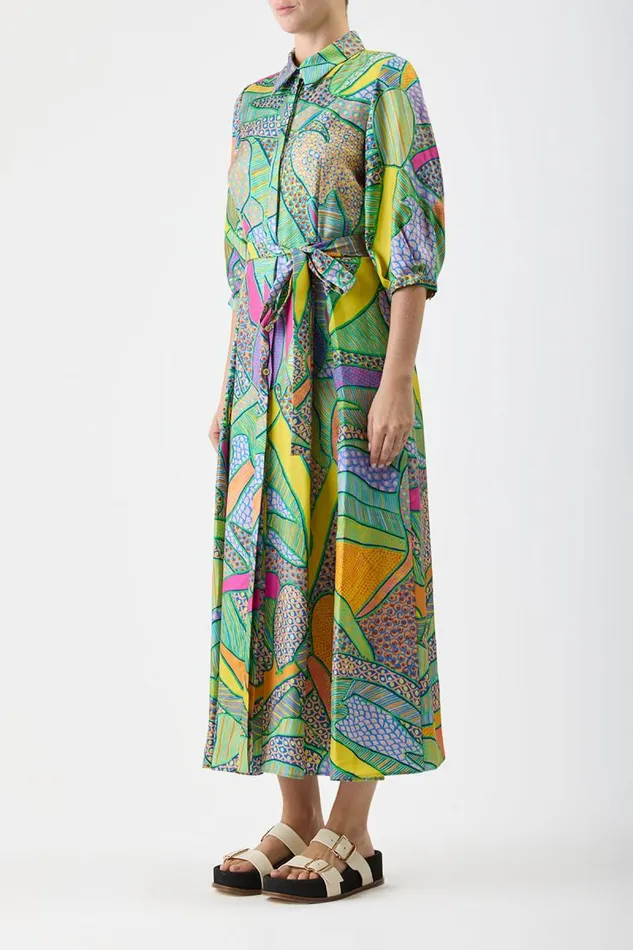 Gabriela Hearst Dresses Women Andy Pleated Shirtdress In Green Multi Printed Silk Twill